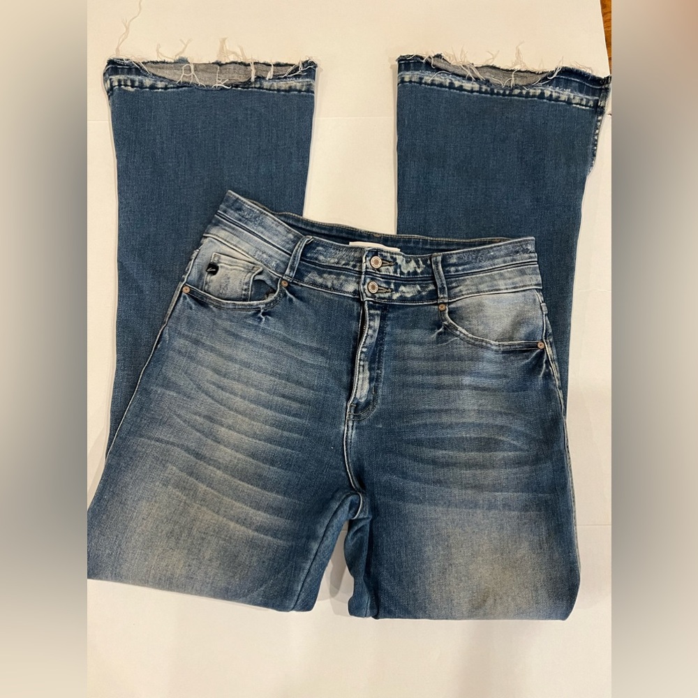 KanCan Curvy Jeans Size 13/30 High Rise Slit Open Released Hem Flare